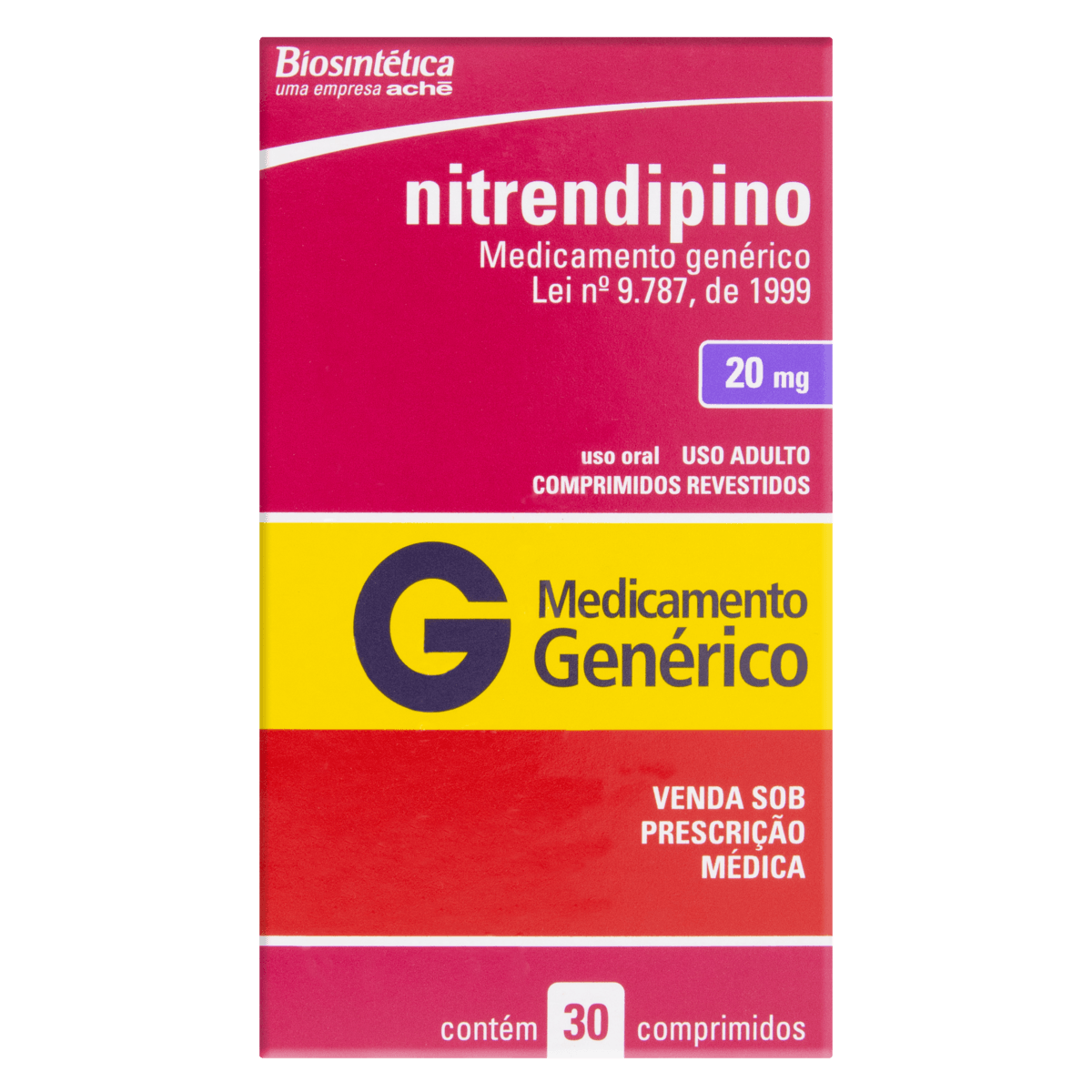 Nitrendipino 20mg Genérico Biosinteti 30 Comprimidos