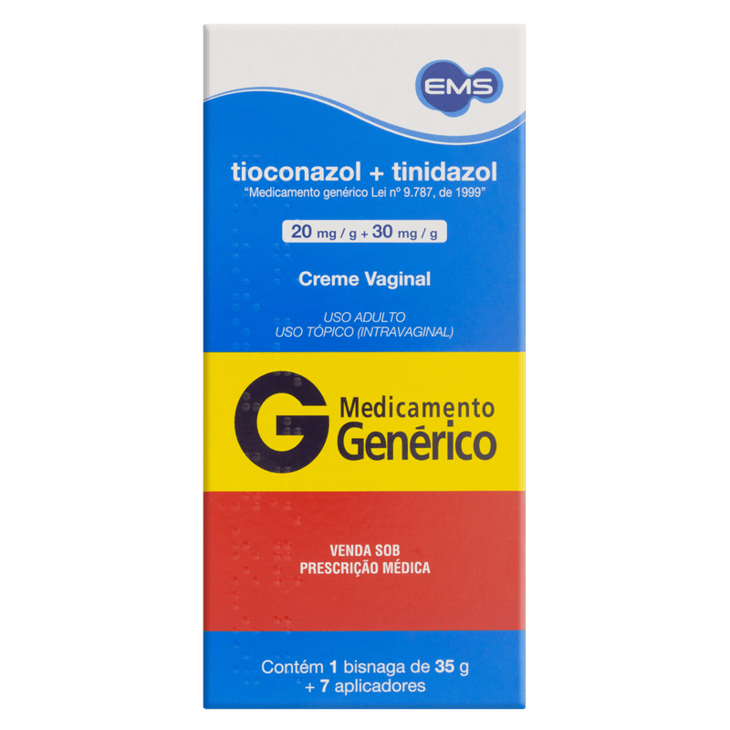 Creme Vaginal Tioconazol + Tinidazol Genérico + 7 Aplicadores EMS 40g