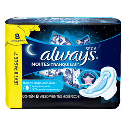 Absor Always C/Abas Noturno Seca G C/8