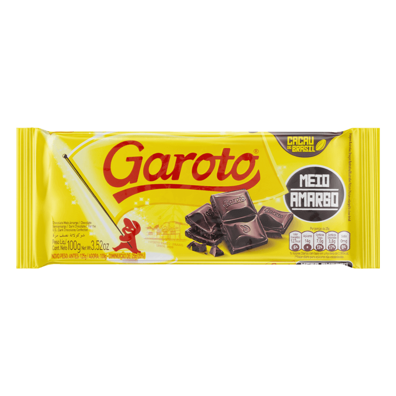 CHOCOLATE GAROTO MEIO AMARGO TAB 100G
