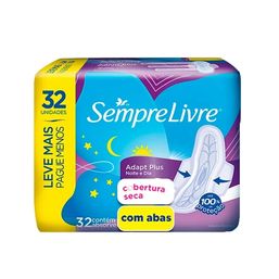 Absorvente S Livre Adapt Plus Noite Dia Seca C/Abas C/32