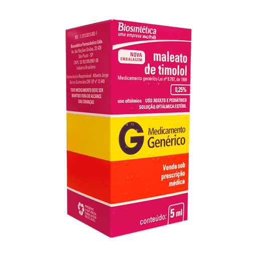 Maleato Timolol 0,25% Genérico Biosintetica Colírio - 5ml