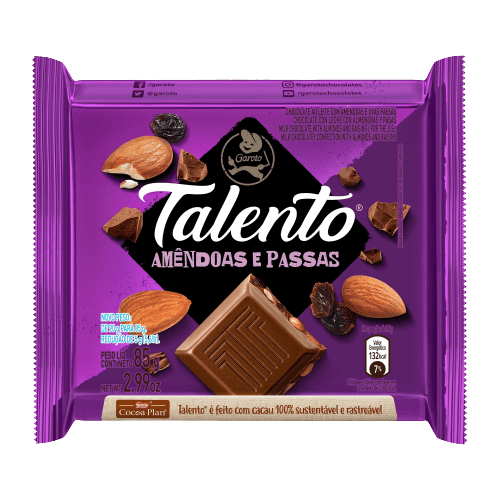 CHOCOLATE GAROTO TALENTO AMENDOAS/ PASSAS 85G