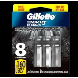 Carga Gillette Mach 3 Carbono C/8 Lv+ Pg-