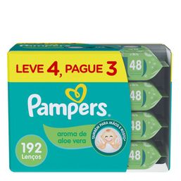 Kit Lenço Umedecidos Pampers Aloe Vera Lv4 Pg3 com 48 cada