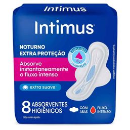 Intimus Absorvente Noturno Cobertura Suave com Abas 8 unidades