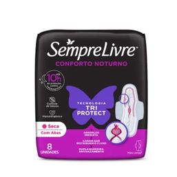 Absorvente Sempre Livre Conforto Noturno Cobertura Seca Com Abas com 8 unidades